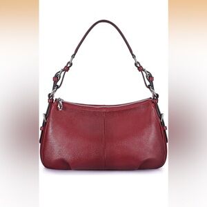 S~ZONE Red Leather Shoulder Bag with Silver Accents